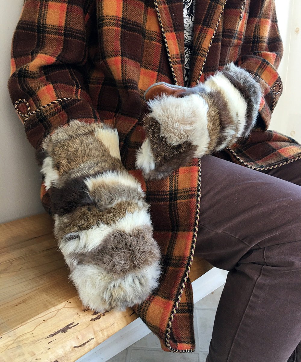 Real Fur Mittens. Rabbit fur mittens with fur lining. Fur lined Mittens for raynauds. warmest furry mittens made in Canada