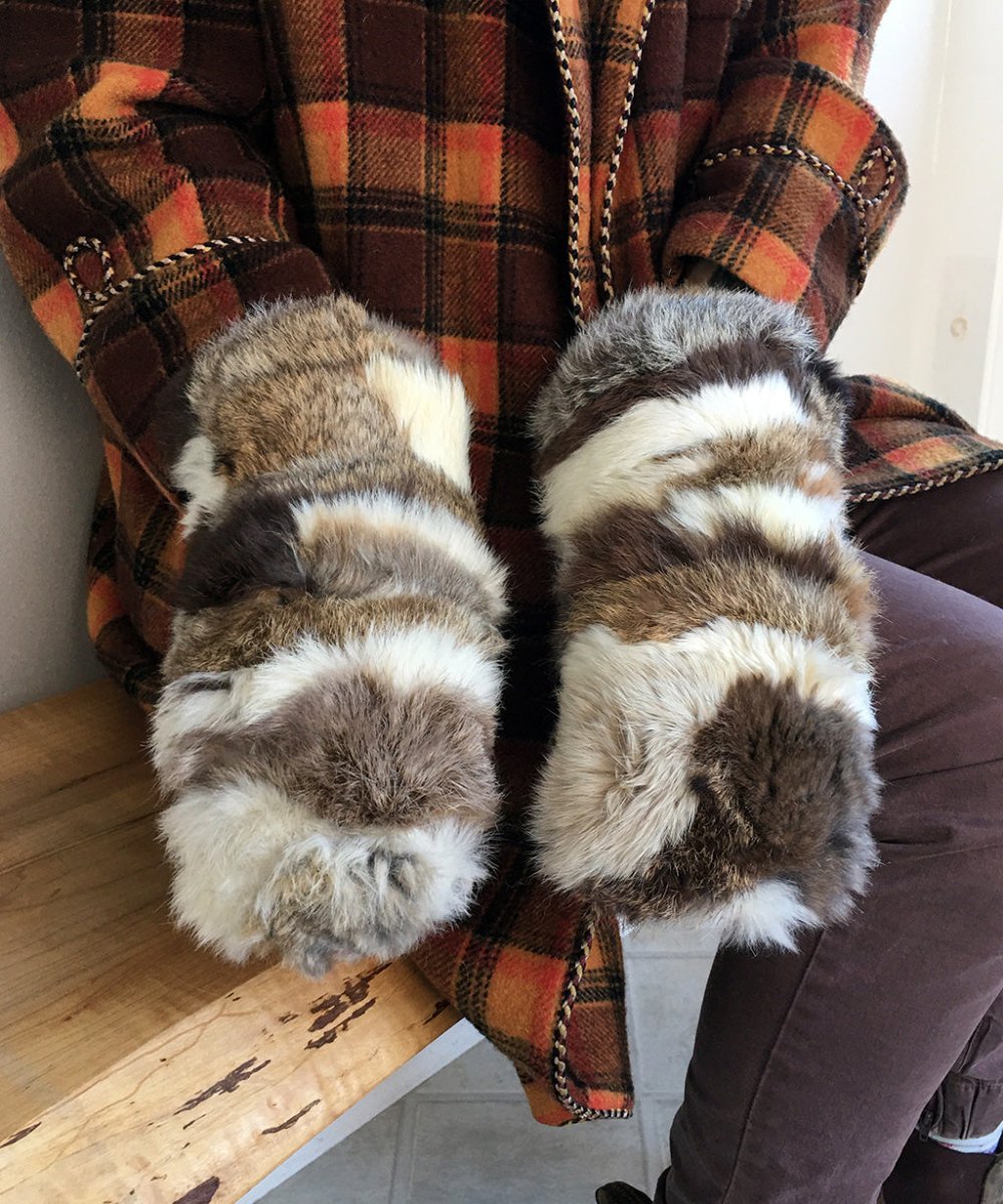 Real Fur Mittens. Rabbit fur mittens with fur lining. Fur lined Mittens for raynaud's. warmest furry mittens made in Canada