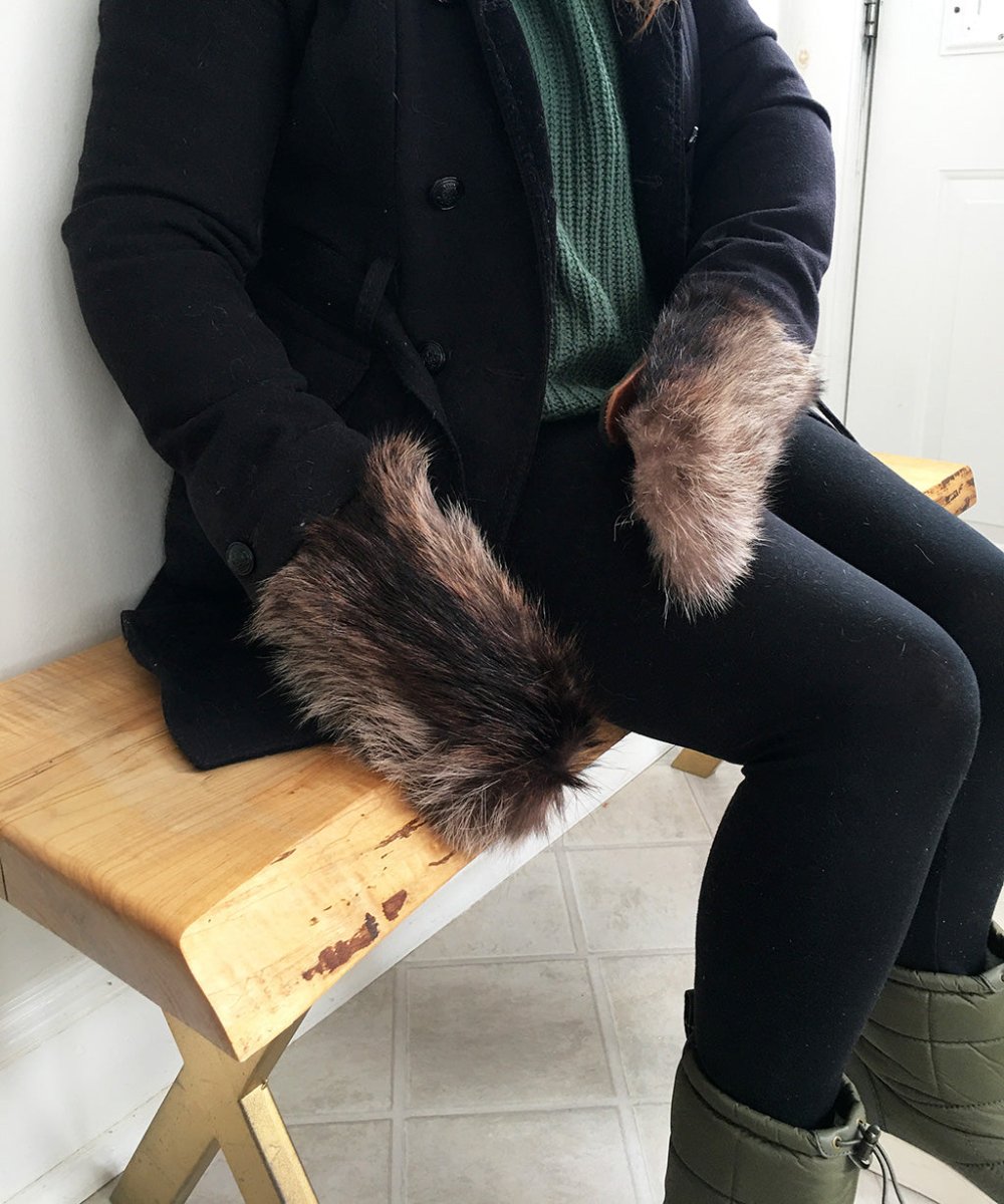 Women's Large / Men's Small Real Fur Mittens - Raccoon Fur - Muffle - Up!