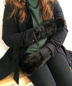 Women's Medium Real Fur Mittens - Black Mink - Muffle - Up!