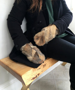 Women's Medium Real Fur Mittens - Coyote Fur Short Hair - Muffle - Up!