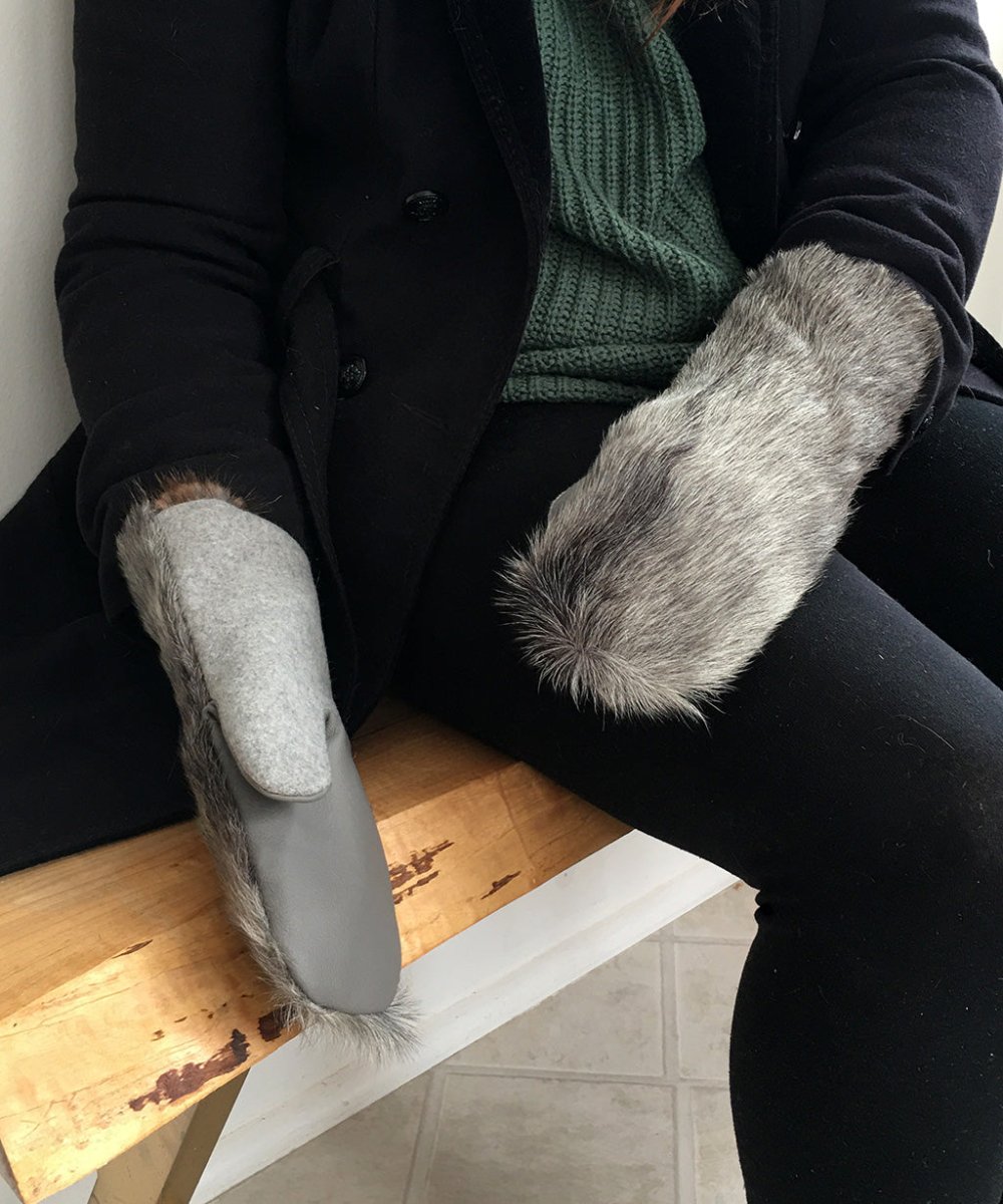 Women's Medium Real Fur Mittens - Dark Gray Broadtail Sheep - Muffle - Up!