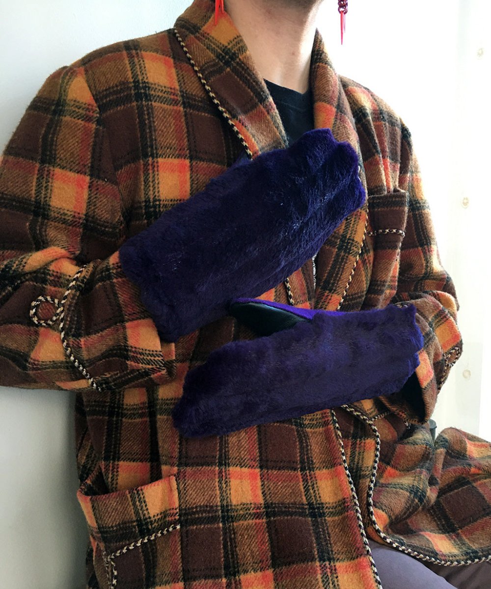 Women's Medium Real Fur Mittens - Purple Rabbit Fur - Muffle - Up!