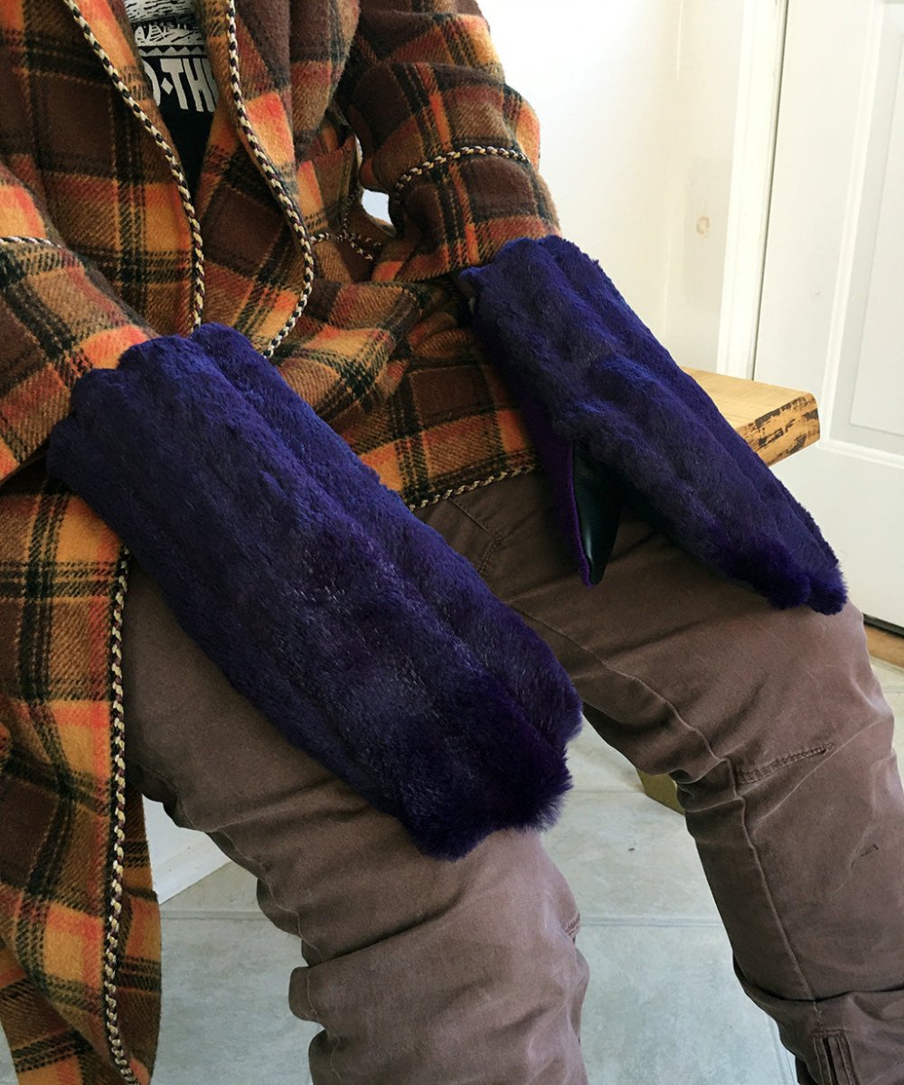 Women's Medium Real Fur Mittens - Purple Rabbit Fur - Muffle - Up!