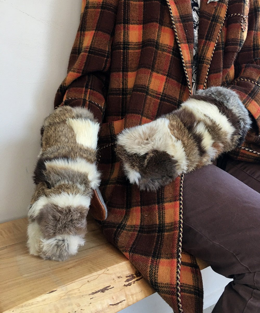 Women's Medium Real Fur Mittens - Rabbit Fur Multicolor - Muffle - Up!