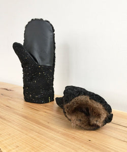 Women's Small Real Fur Mittens - Black Persian Lamb - Muffle - Up!