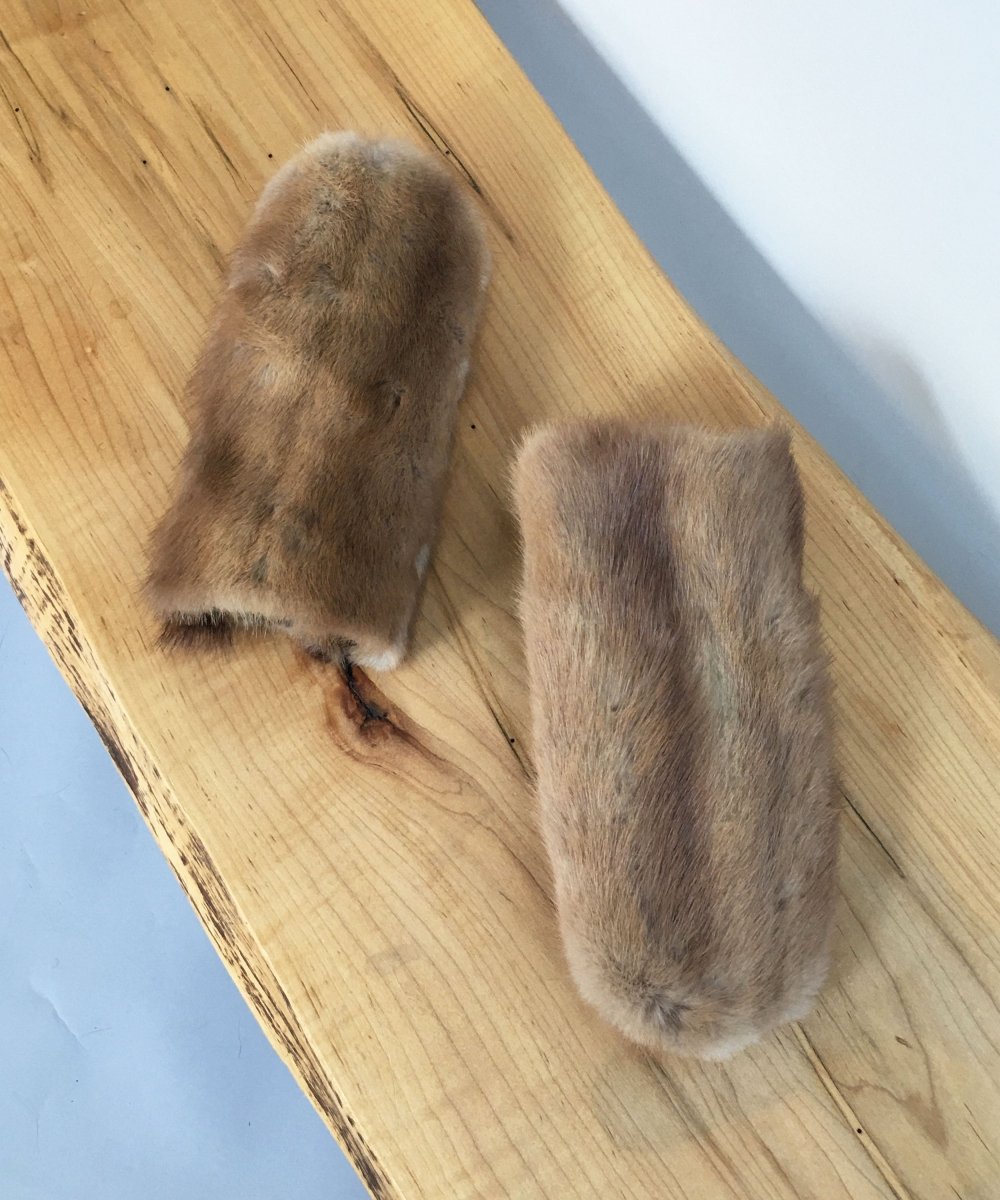 Women's Small Real Fur Mittens - Brown Mink, Khaki Wool - Muffle - Up!