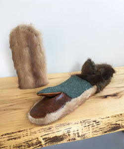 Women's Small Real Fur Mittens - Brown Mink, Khaki Wool - Muffle - Up!