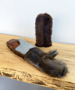 Women's Small Real Fur Mittens - Dark Brown Mink, Gray Wool - Muffle - Up!