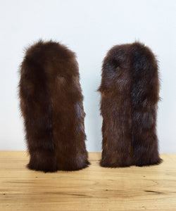 Women's Small Real Fur Mittens - Dark Brown Mink, Gray Wool - Muffle - Up!