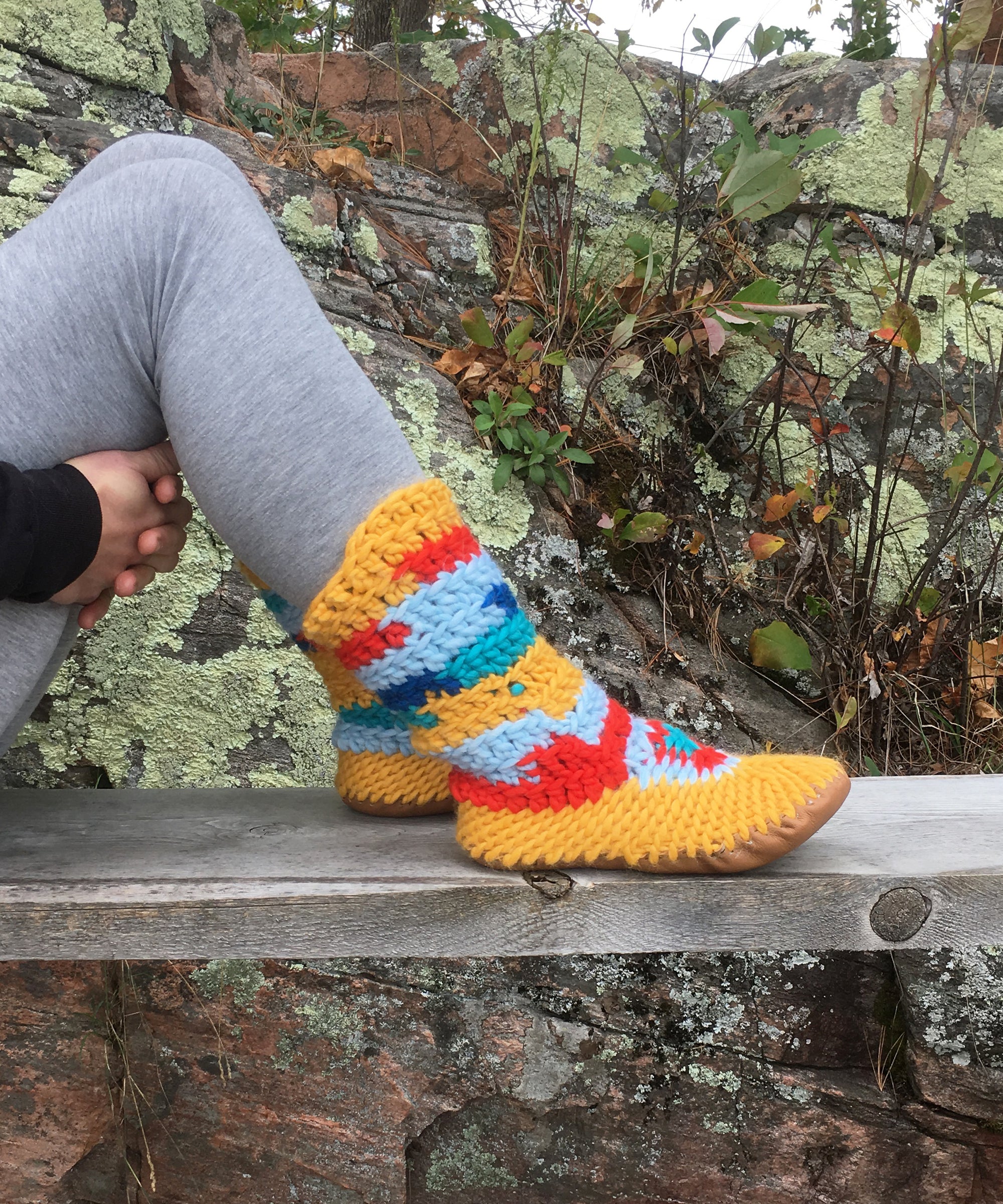 Muffle-Boot: LEGO, Funky Orange Merino Wool Slipper Boot with Leather Sole