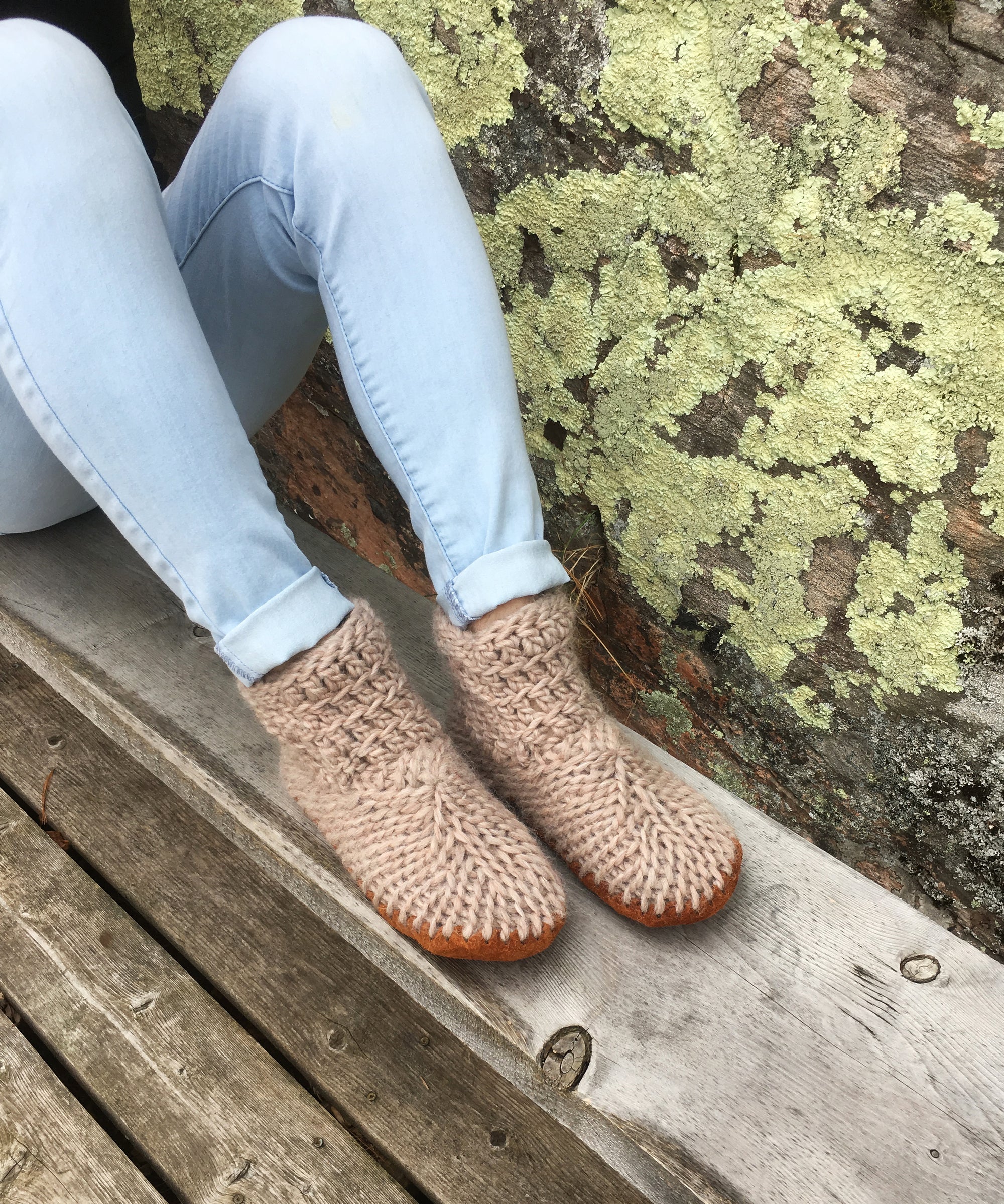 Demi-Boot: Fawn, Beige Merino Wool Bootie Slippers with Leather Soles