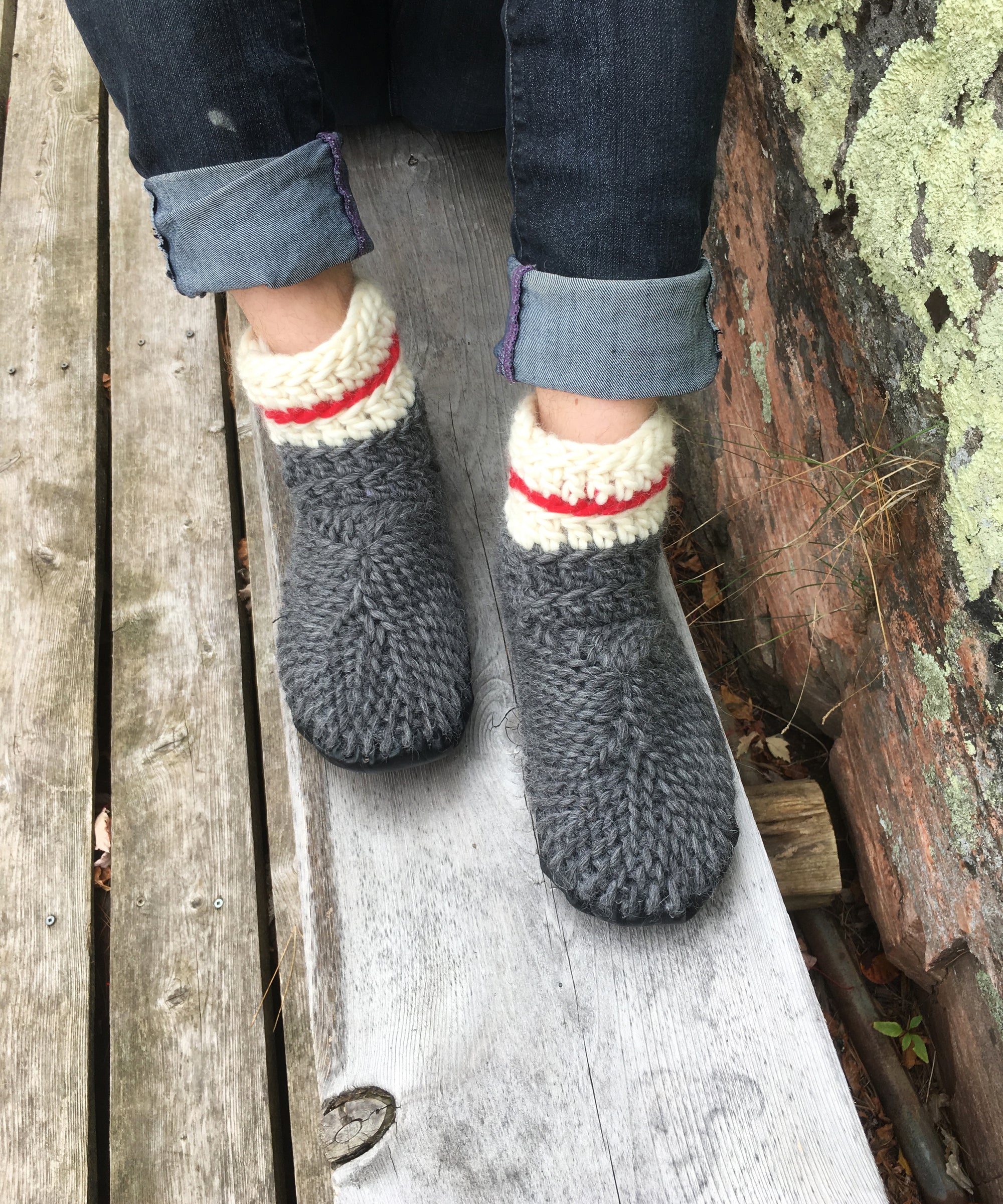 Eco Friendly Merino Wool Work Slipper Socks with Red Stripe - Muffle-Up!