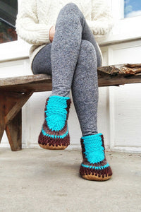 Demi-Boot: Sock Monkey, Merino Wool Work Sock Slipper with Leather Sole